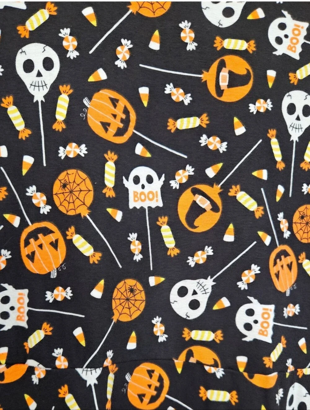 Halloween long sleeve dress orange & white skulls & bats black background, GIRLS